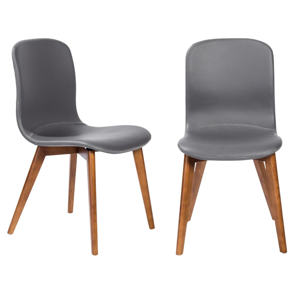 Set of Two Gray and Brown Upholstered Faux Leather Dining Side Chairs