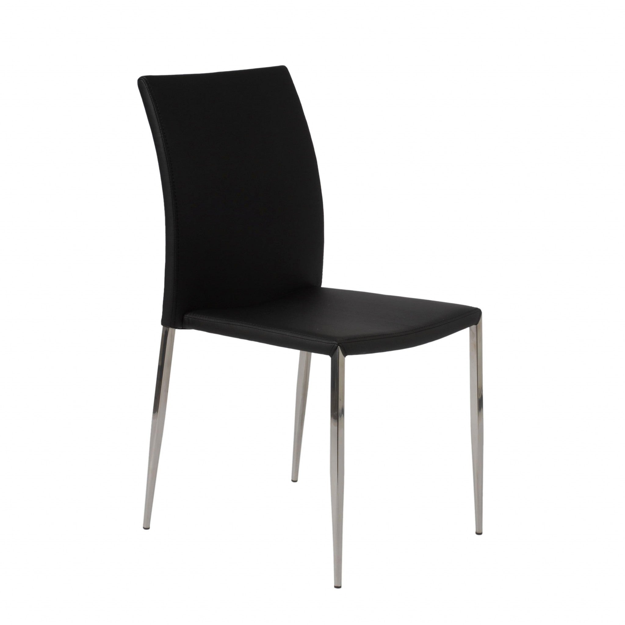 Set of Two Black and Silver Upholstered Faux Leather Dining Side Chairs