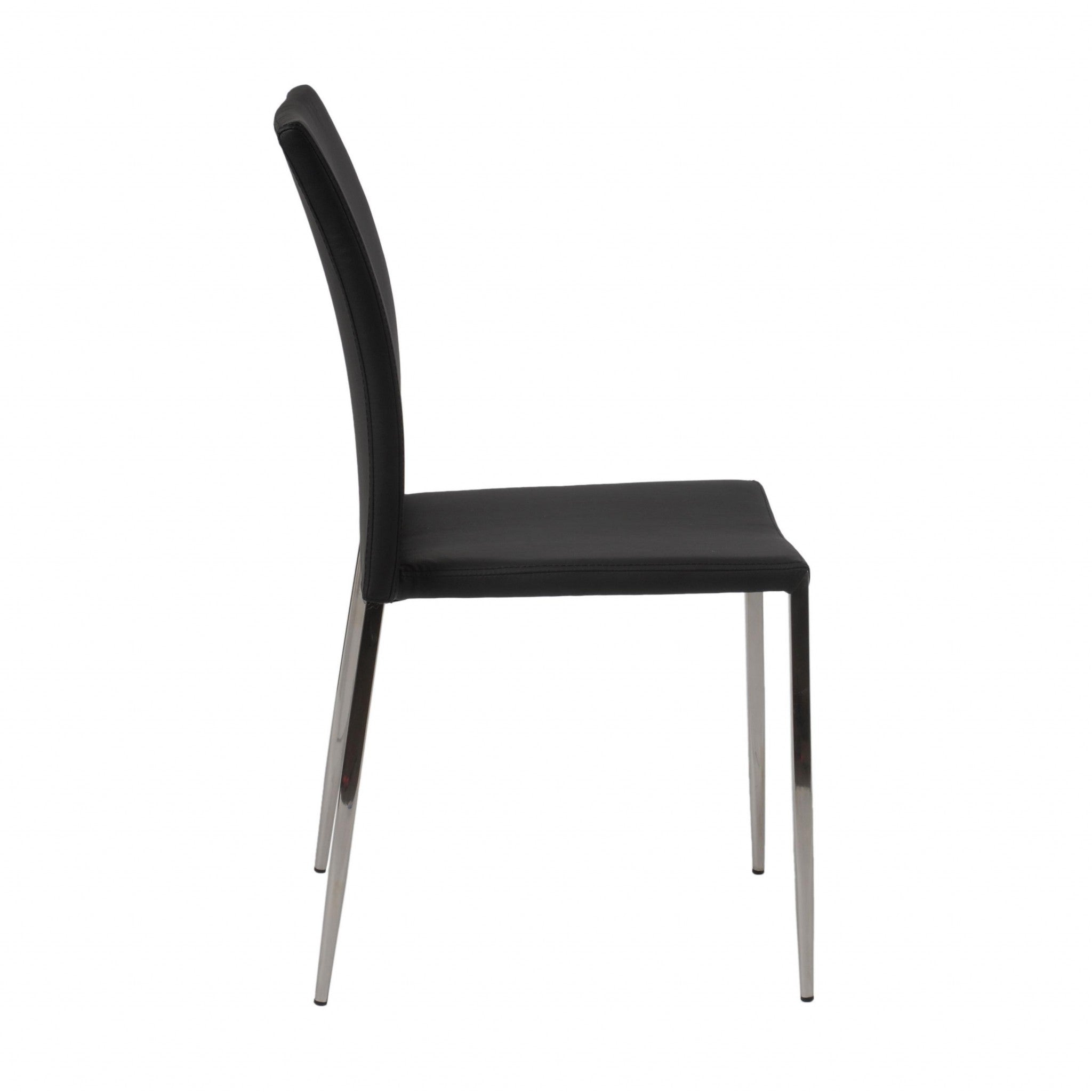 Set of Two Black and Silver Upholstered Faux Leather Dining Side Chairs