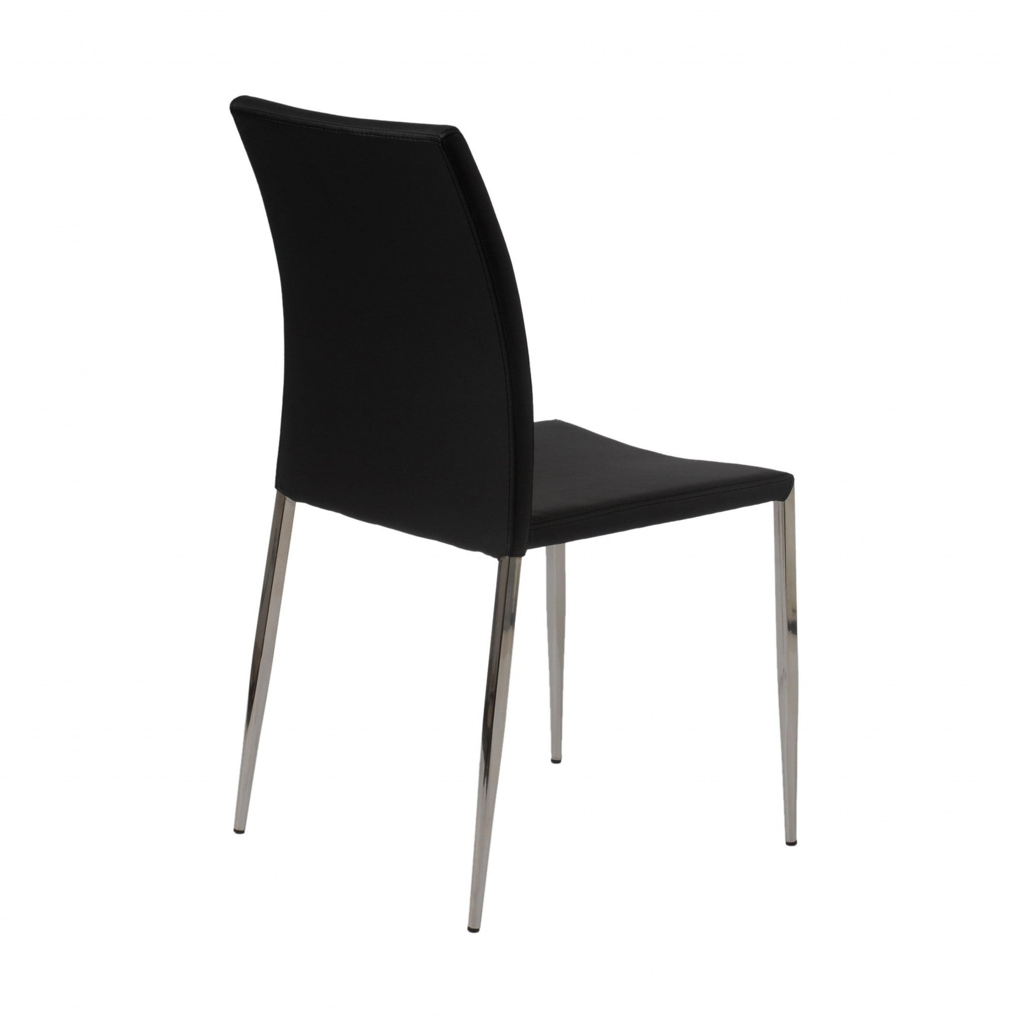 Set of Two Black and Silver Upholstered Faux Leather Dining Side Chairs