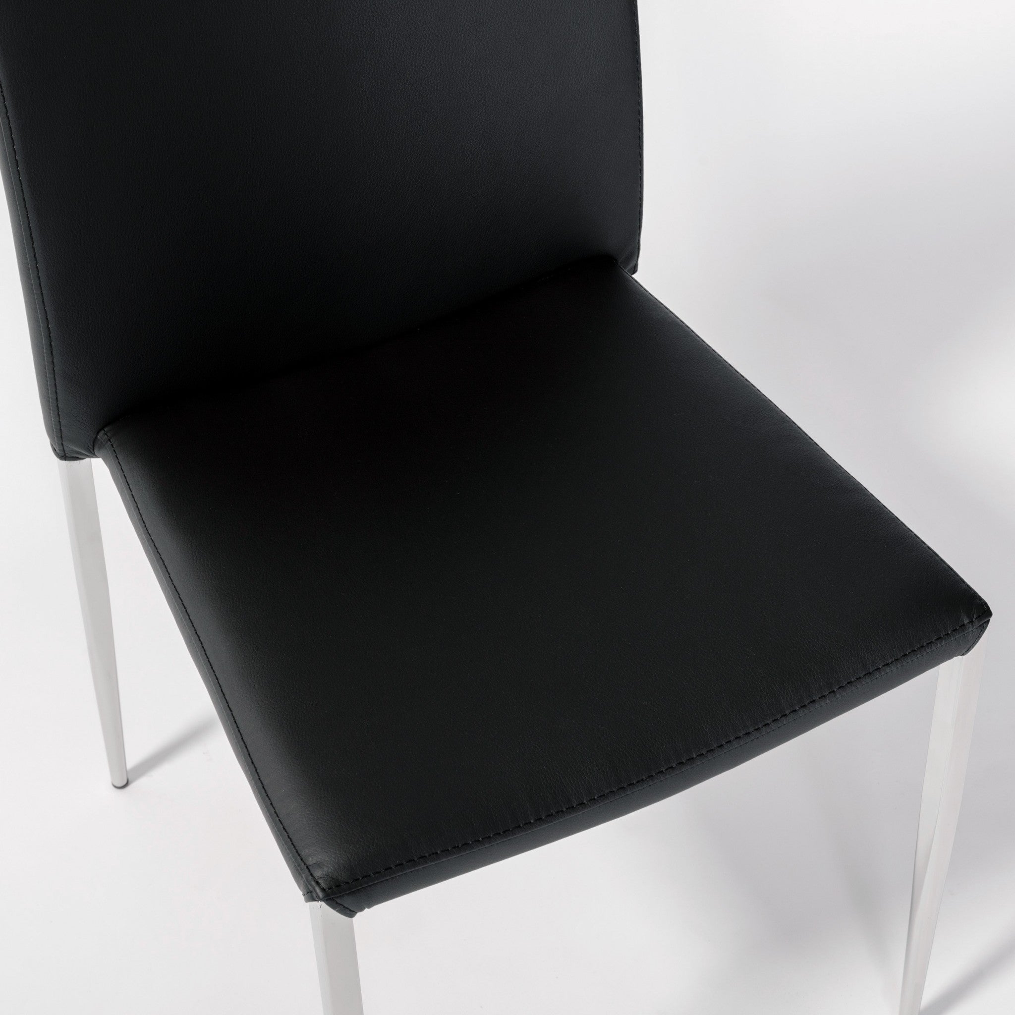 Set of Two Black and Silver Upholstered Faux Leather Dining Side Chairs