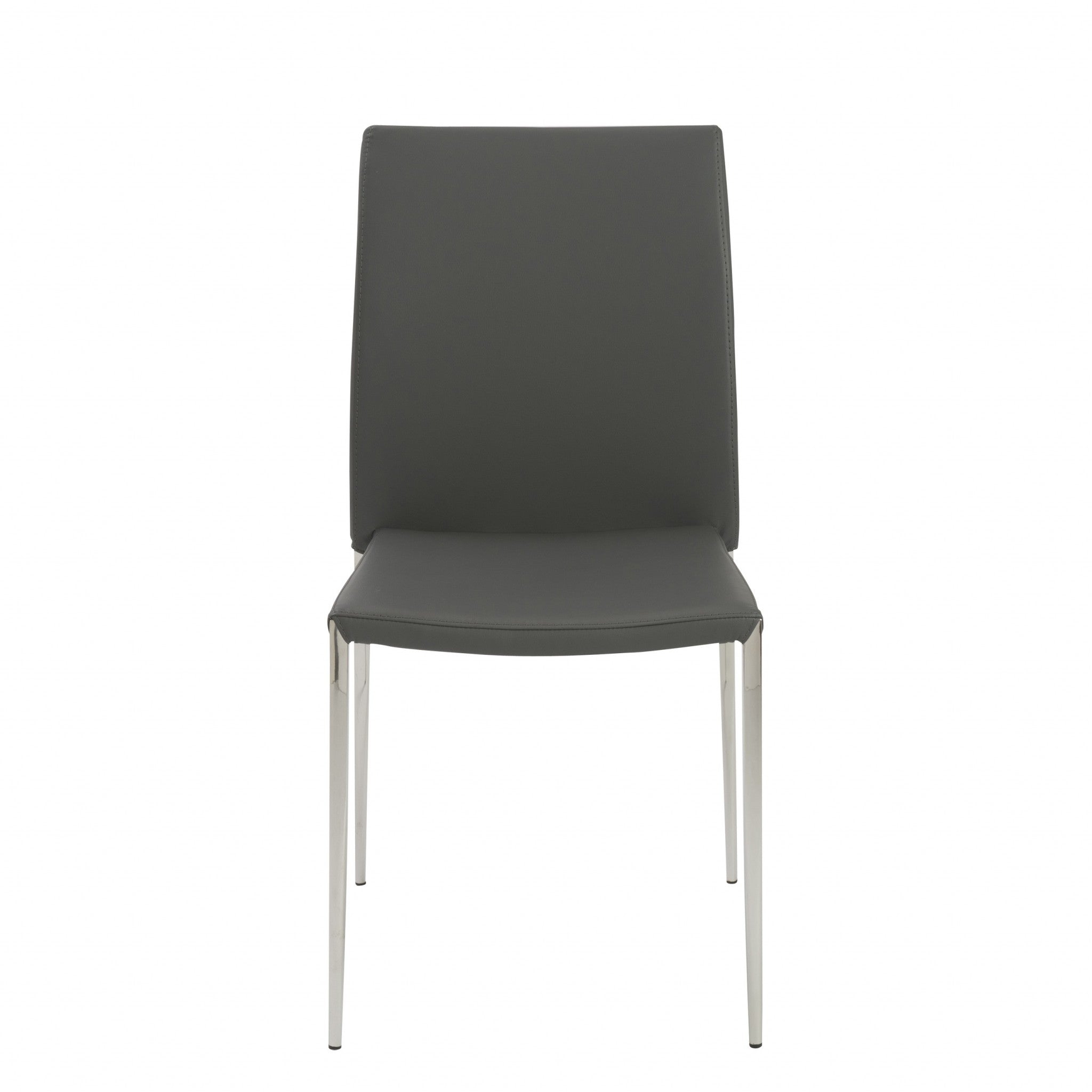 Set of Two Gray and Silver Upholstered Leather Dining Side Chairs