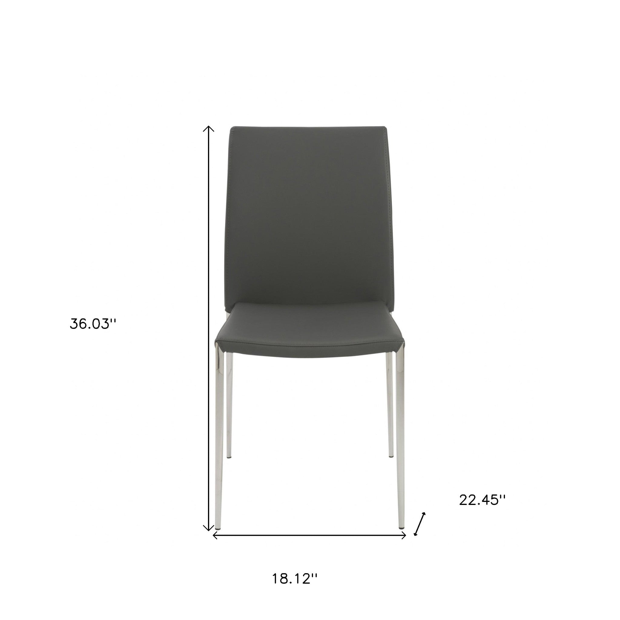 Set of Two Gray and Silver Upholstered Leather Dining Side Chairs