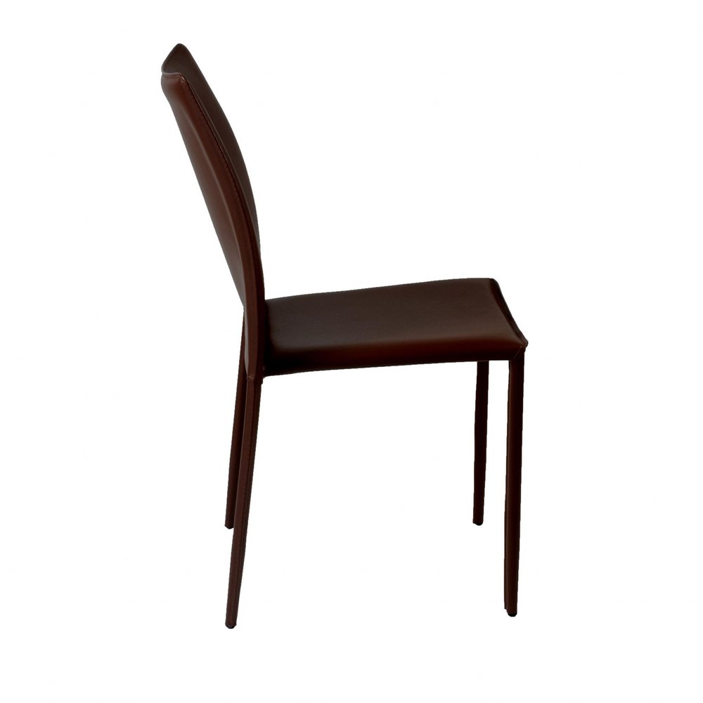 Set of Two Brown Upholstered Leather Dining Side Chairs