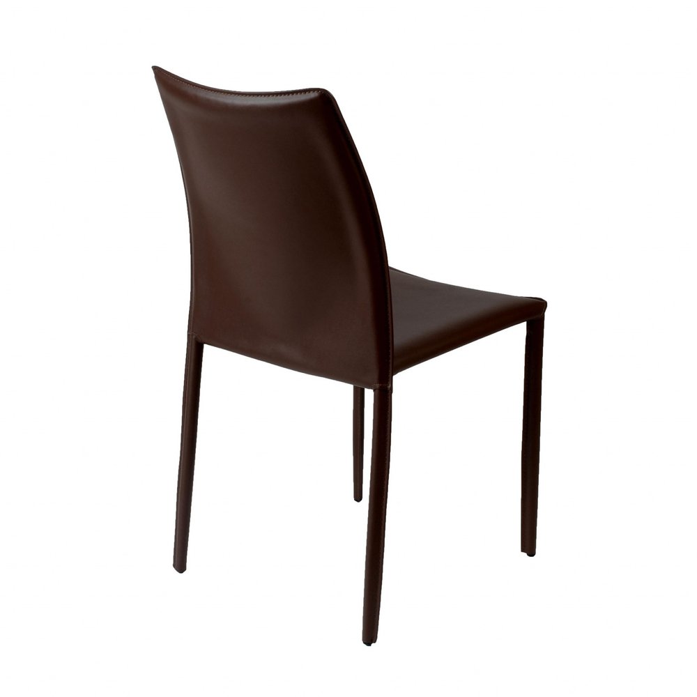 Set of Two Brown Upholstered Leather Dining Side Chairs