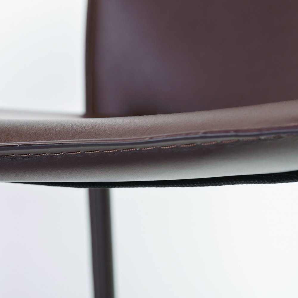 Set of Two Brown Upholstered Leather Dining Side Chairs