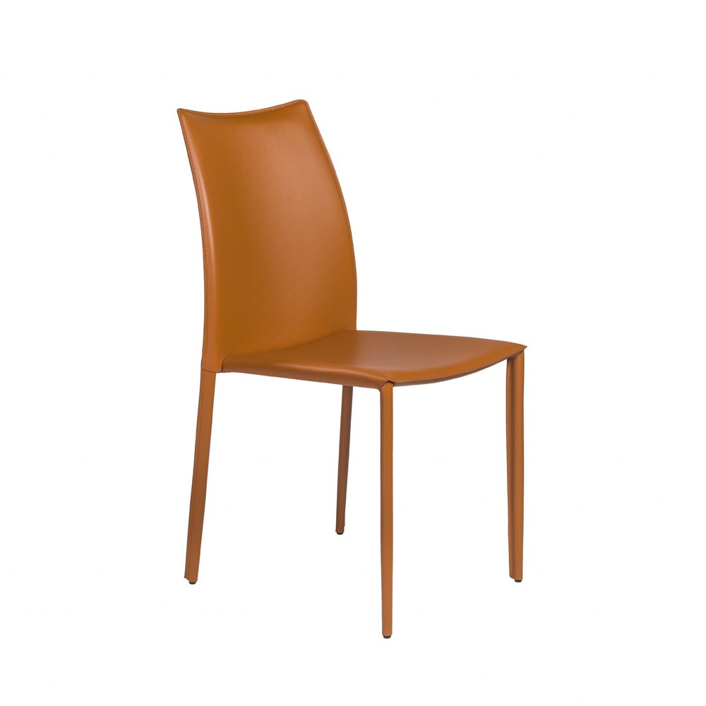 Set of Two Terra Cotta Upholstered Leather Dining Side Chairs