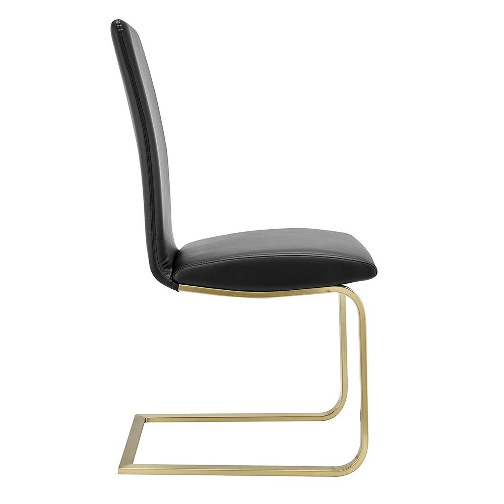 Set of Two Black and Gold Upholstered Leather Dining Side Chairs