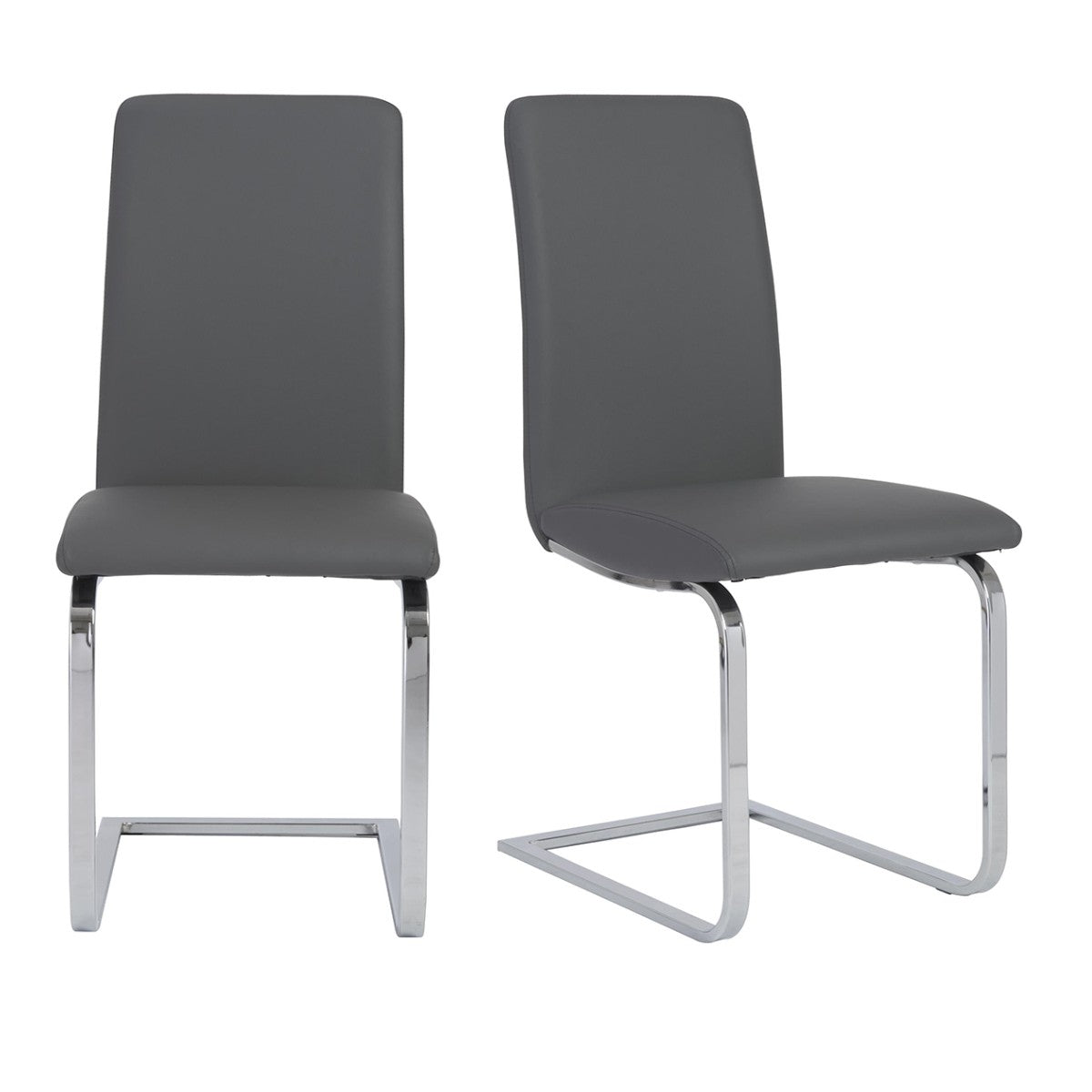 Set of Two Mod Dark Gray and Silver Dining Chairs