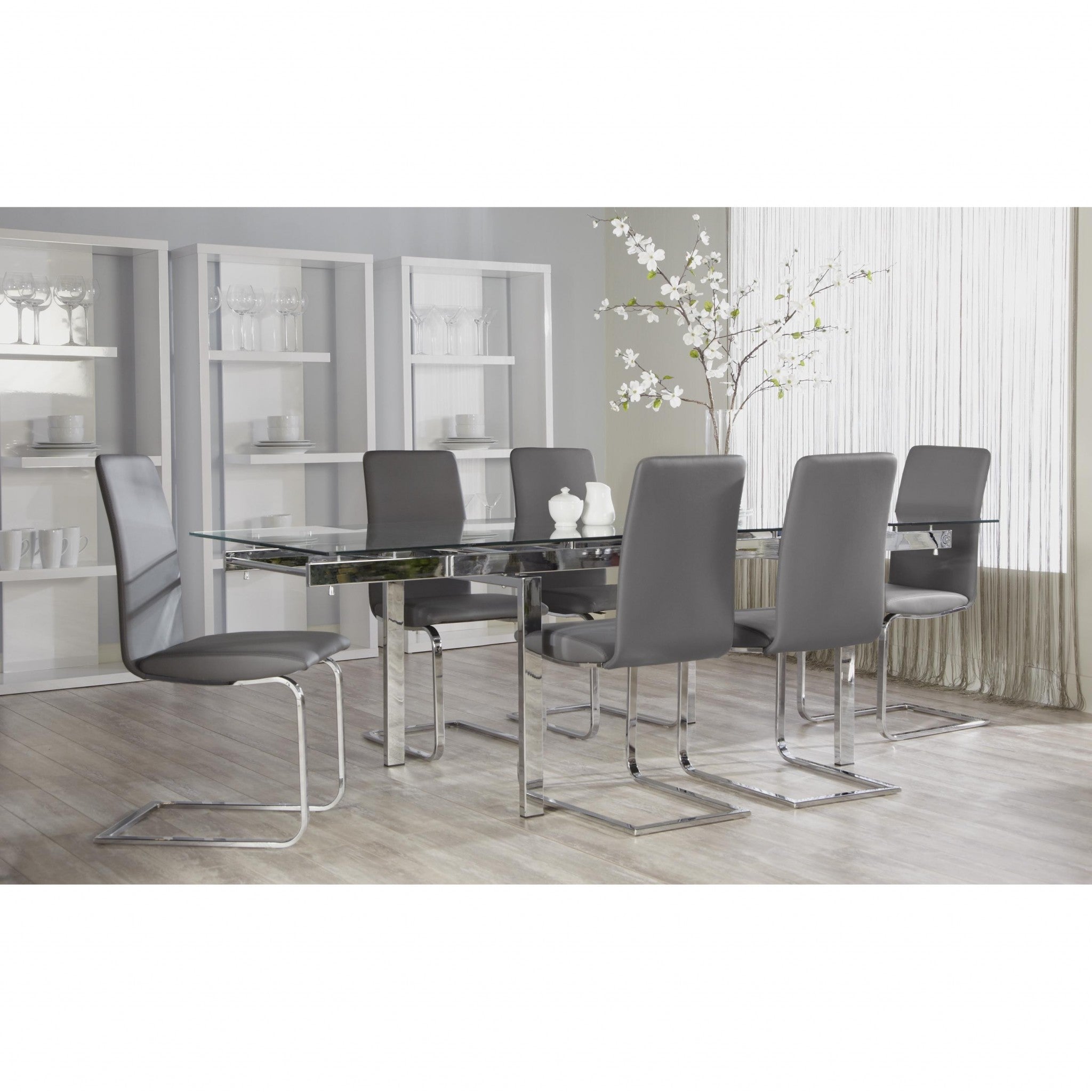 Set of Two Mod Dark Gray and Silver Dining Chairs