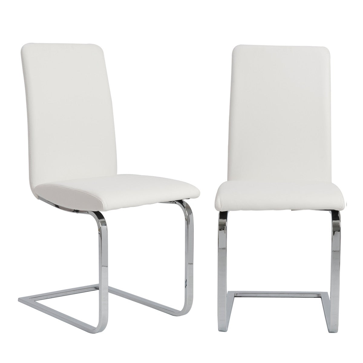 Set of Two Mod White and Silver Dining Chairs