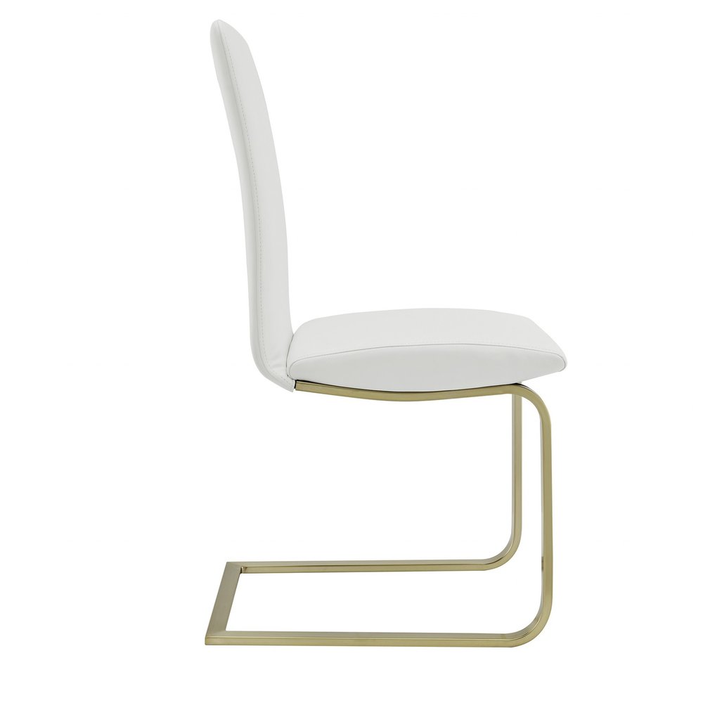 Set of Two White and Gold Upholstered Leather Dining Side Chairs