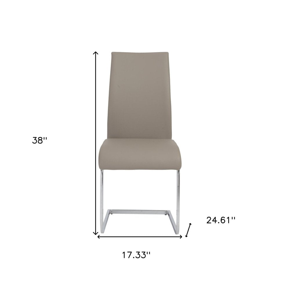 Set of Four Taupe and Silver Upholstered Leather Dining Side Chairs