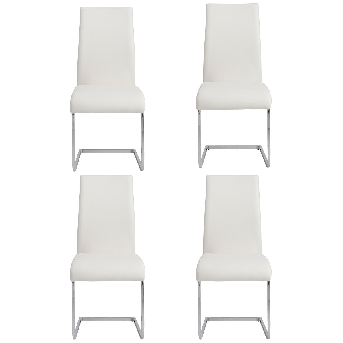 Set of Four White Faux Faux Leather Long Back Cantilever Chairs