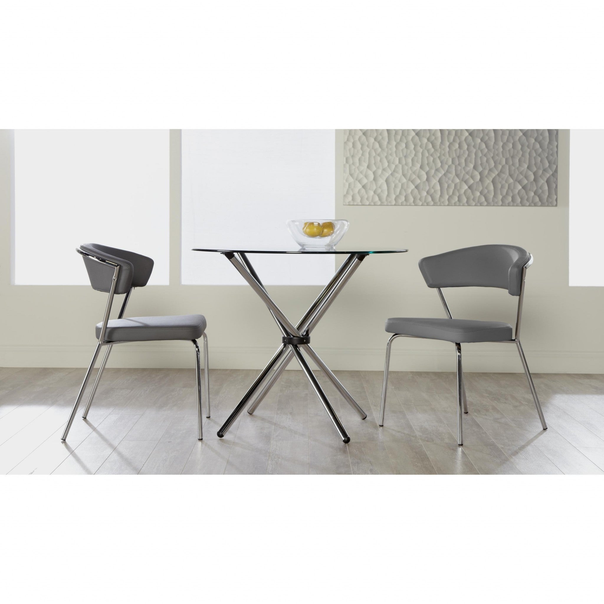 Set of Two Curved Gray Chrome Dining Chairs