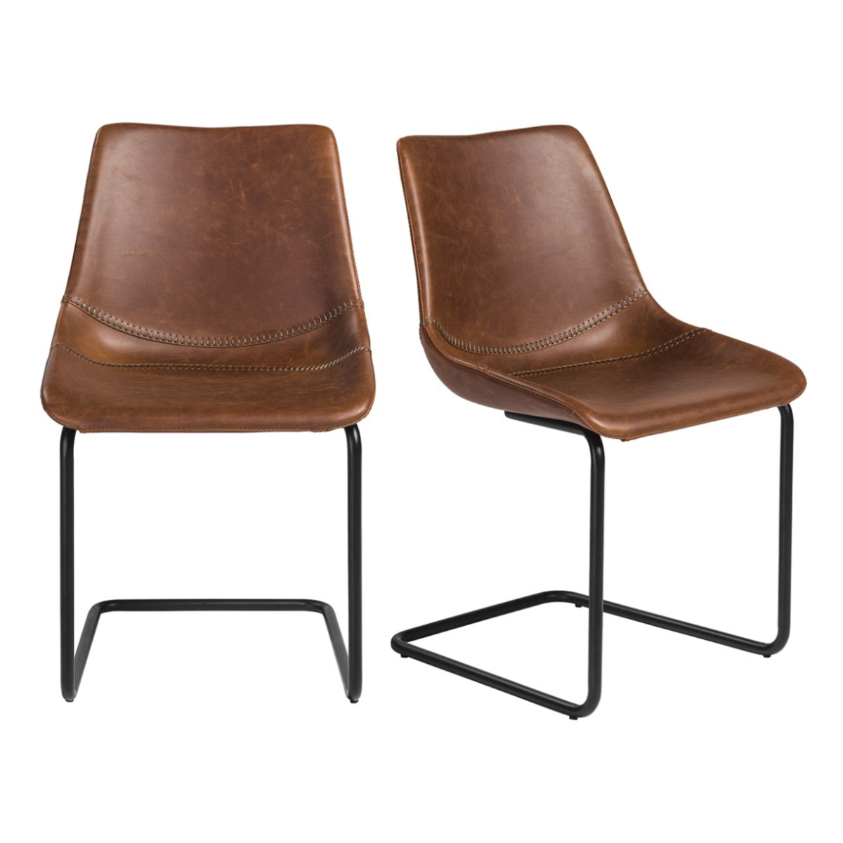Set of Two Brown Faux Faux Leather Black Cantilever Chairs