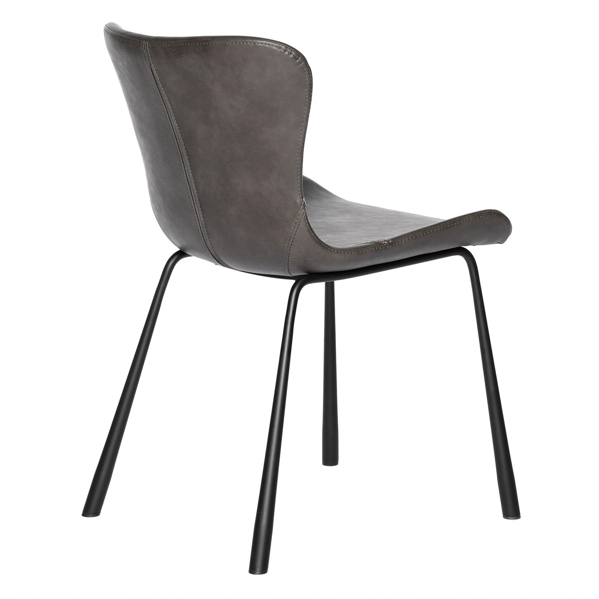 Set of Two Gray and Silver Upholstered Leather Dining Side Chairs