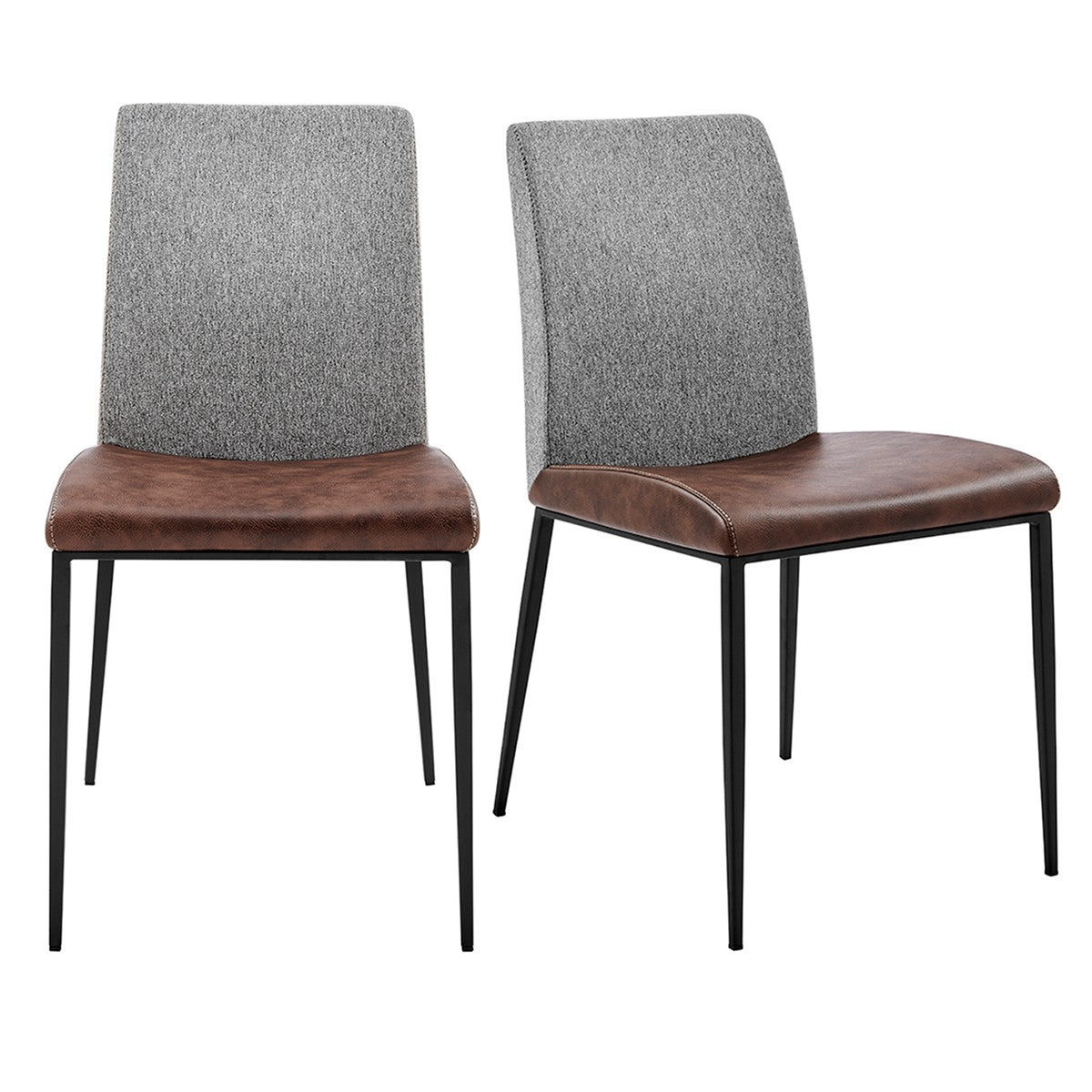 Set of Two Brown and Light Gray Stainless Steel Chairs