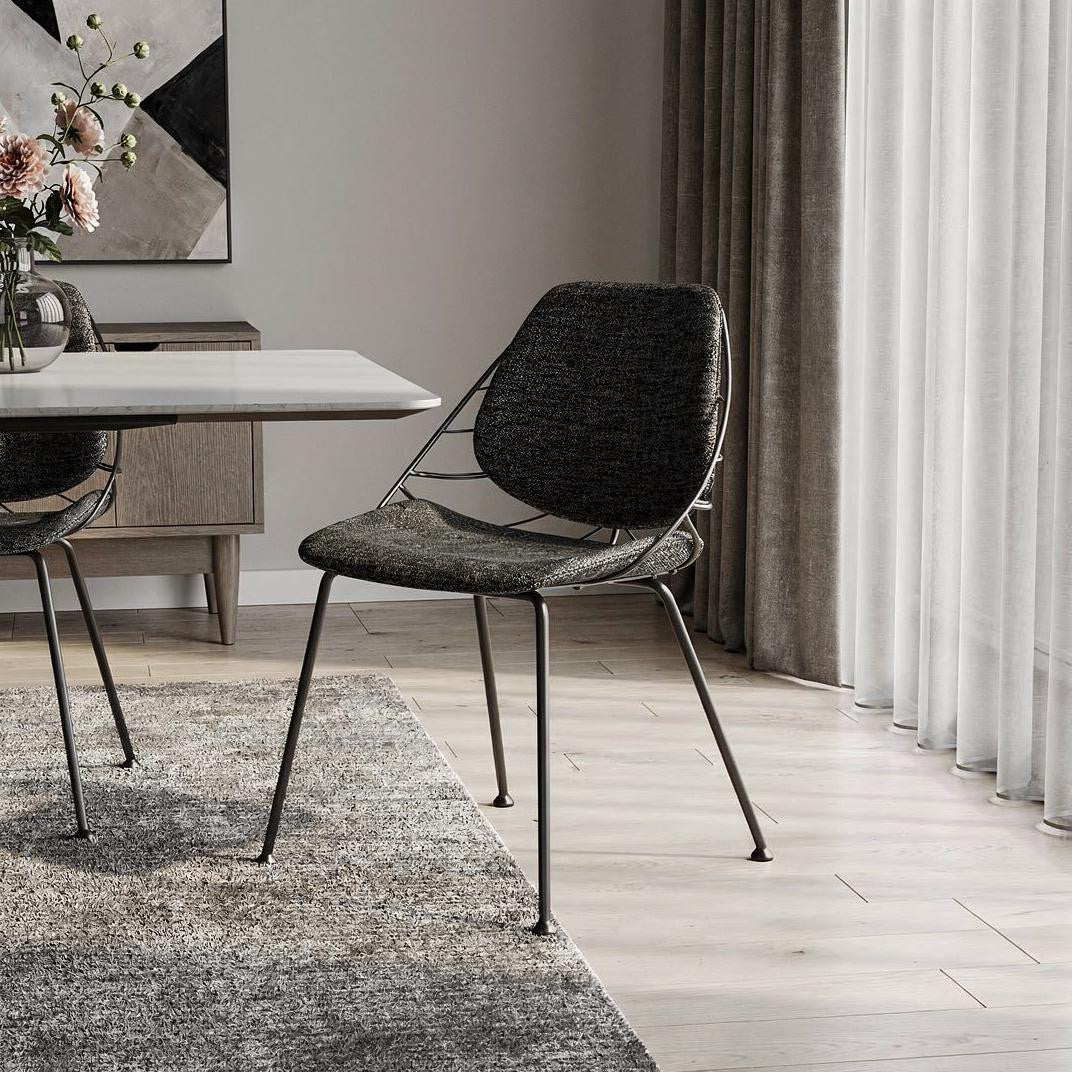 Set of Two Black Upholstered Fabric Dining Side Chairs