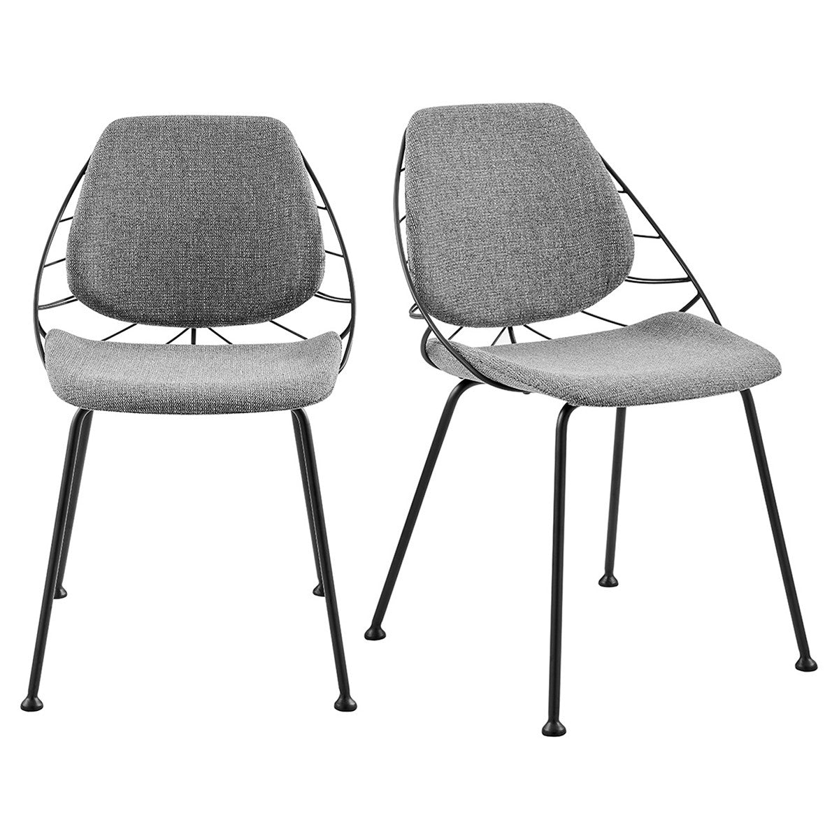 Set of Two Leaf Light Gray Fabric and Black Dining Chairs