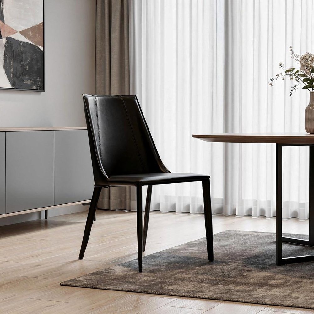 Black Upholstered Leather Dining Side Chair