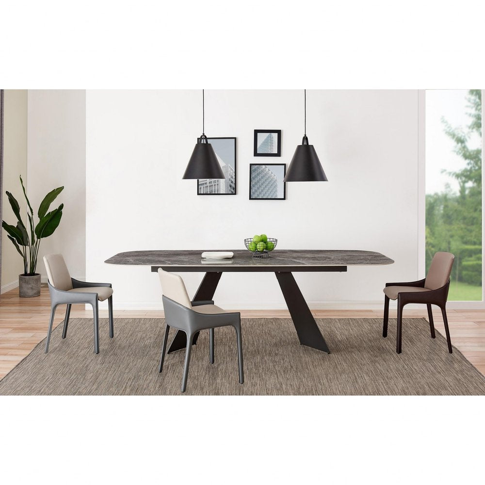 Set of Two Gray and Black Upholstered Leather Dining Side Chairs