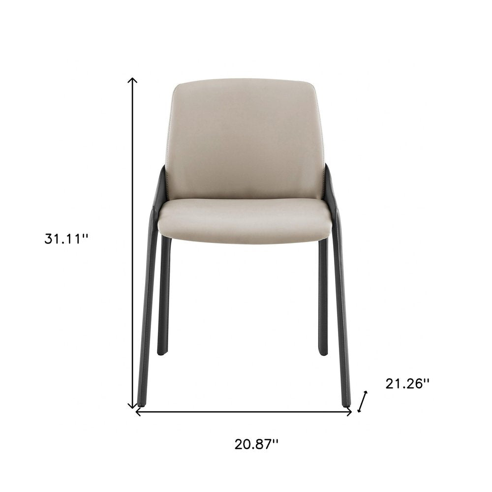 Set of Two Gray and Black Upholstered Leather Dining Side Chairs