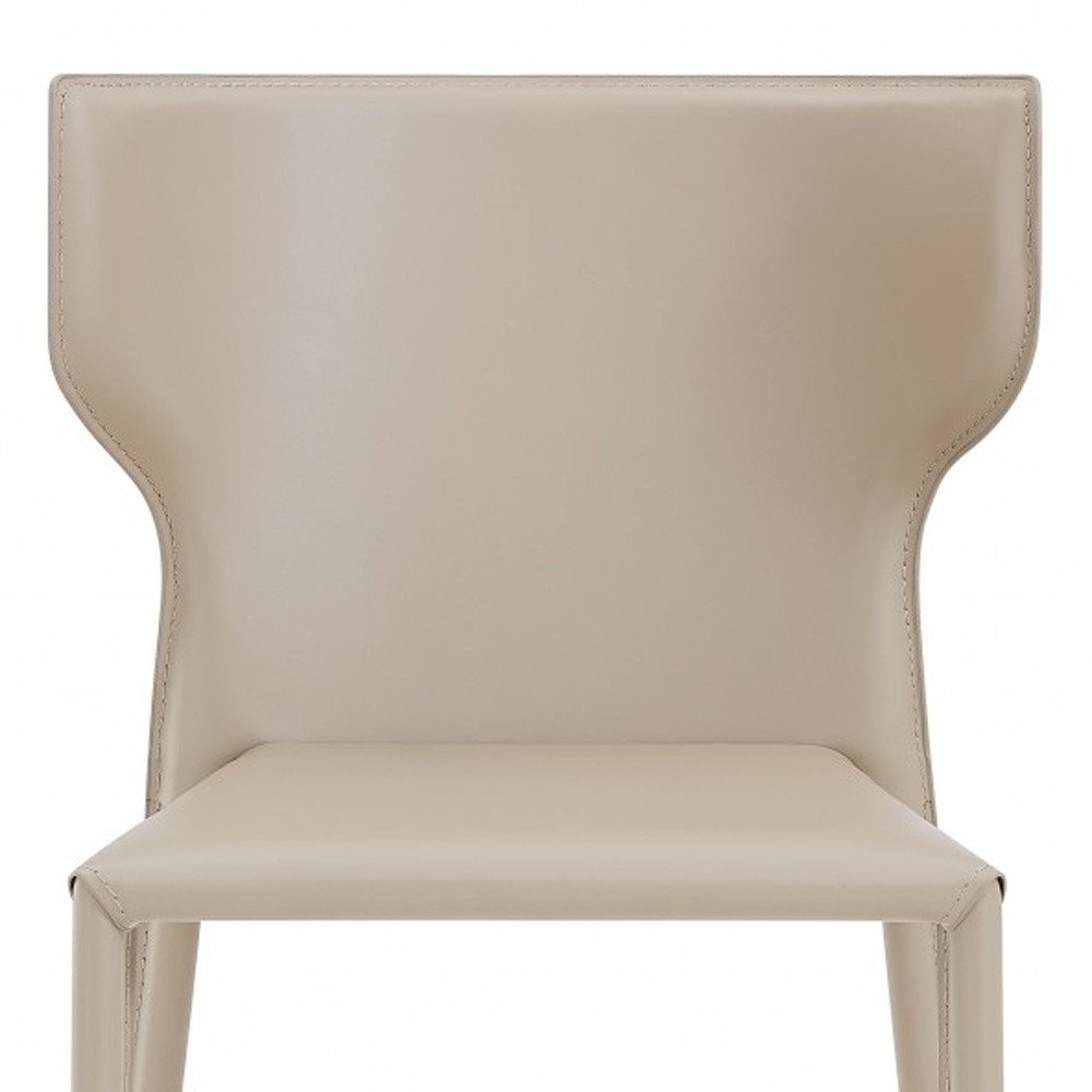 Set of Two Beige Upholstered Leather Curved Back Dining Side Chairs
