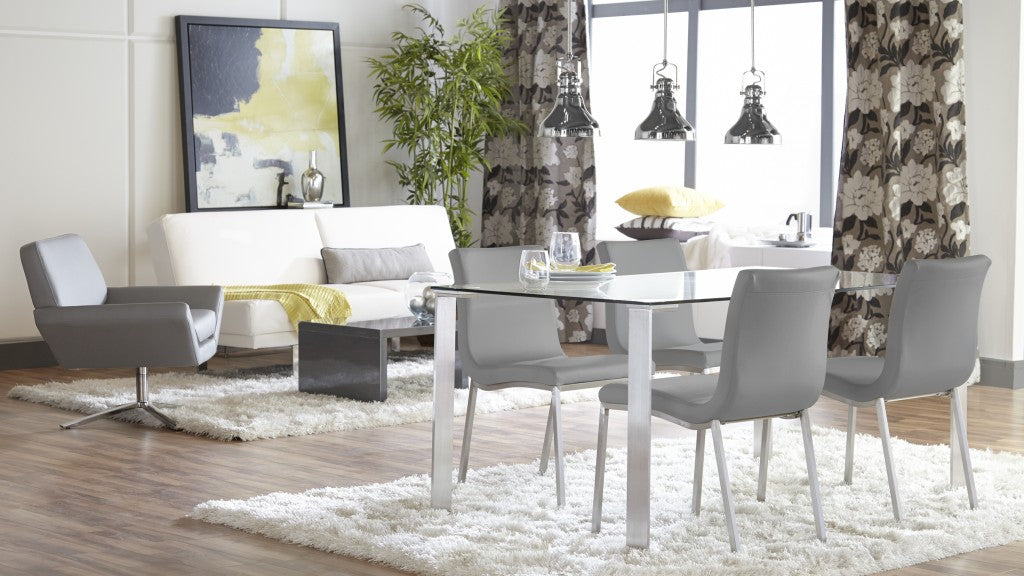 Set of Two Minimalist Light Gray Faux Faux Leather Chairs