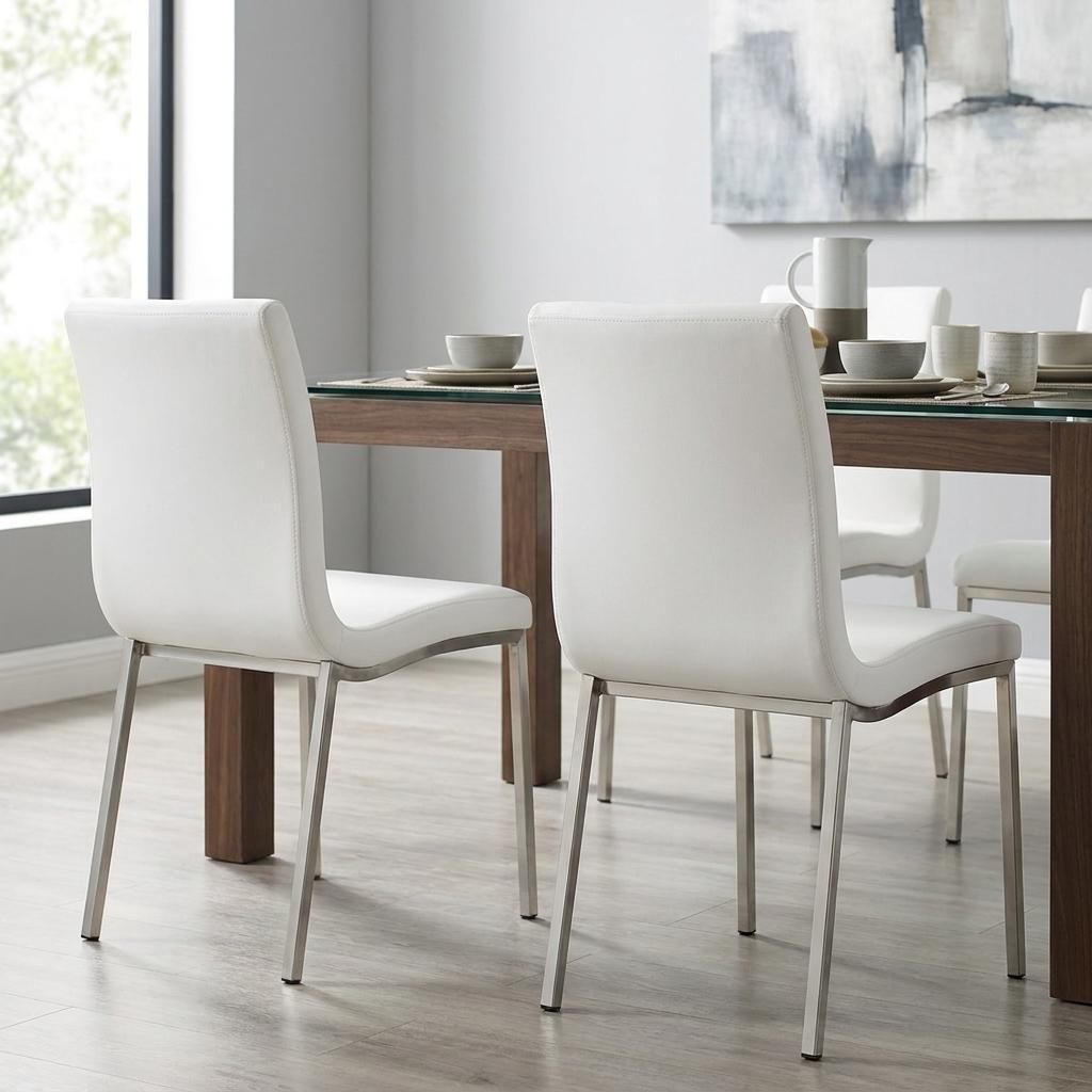 Set of Two Minimalist White Faux Faux Leather Chairs