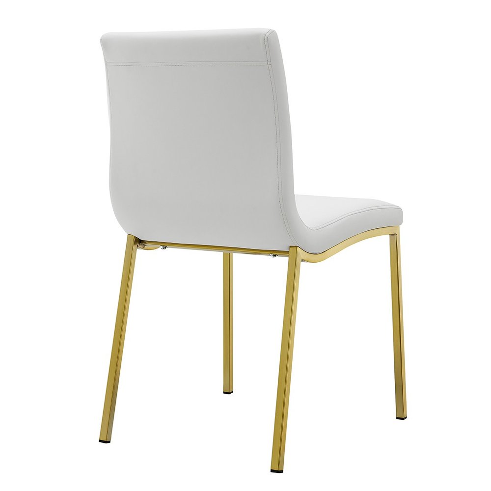 Set of Two White and Gold Upholstered Leather Dining Side Chairs