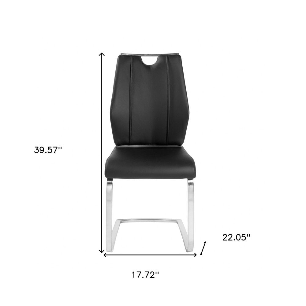 Set of Two Black and Silver Upholstered Leather Dining Side Chairs