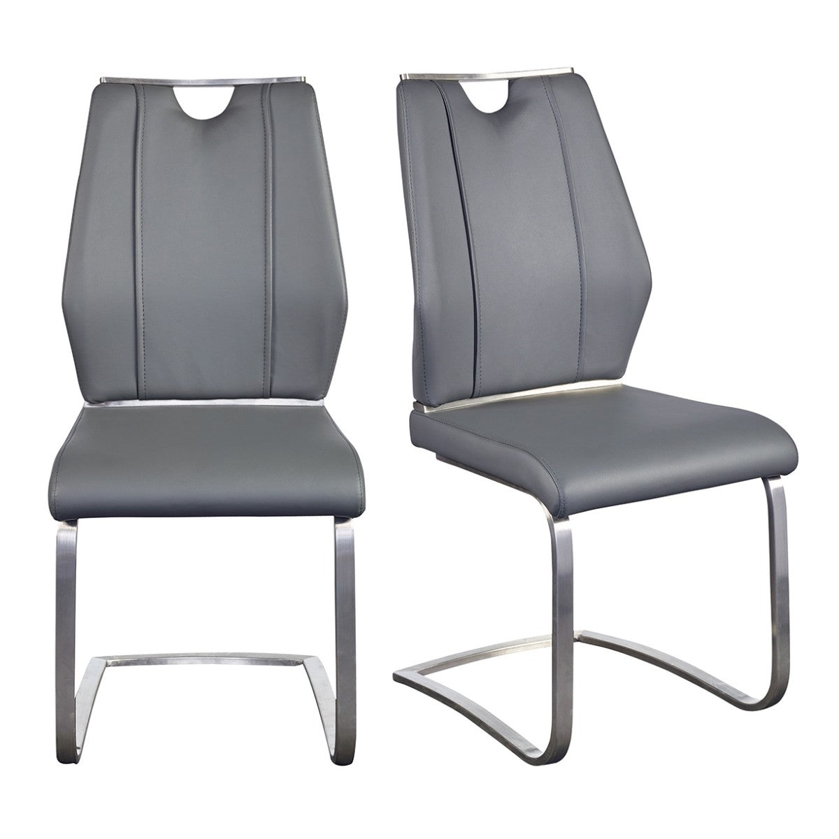 Set of Two Light Gray Faux Leather Cantilever Chairs