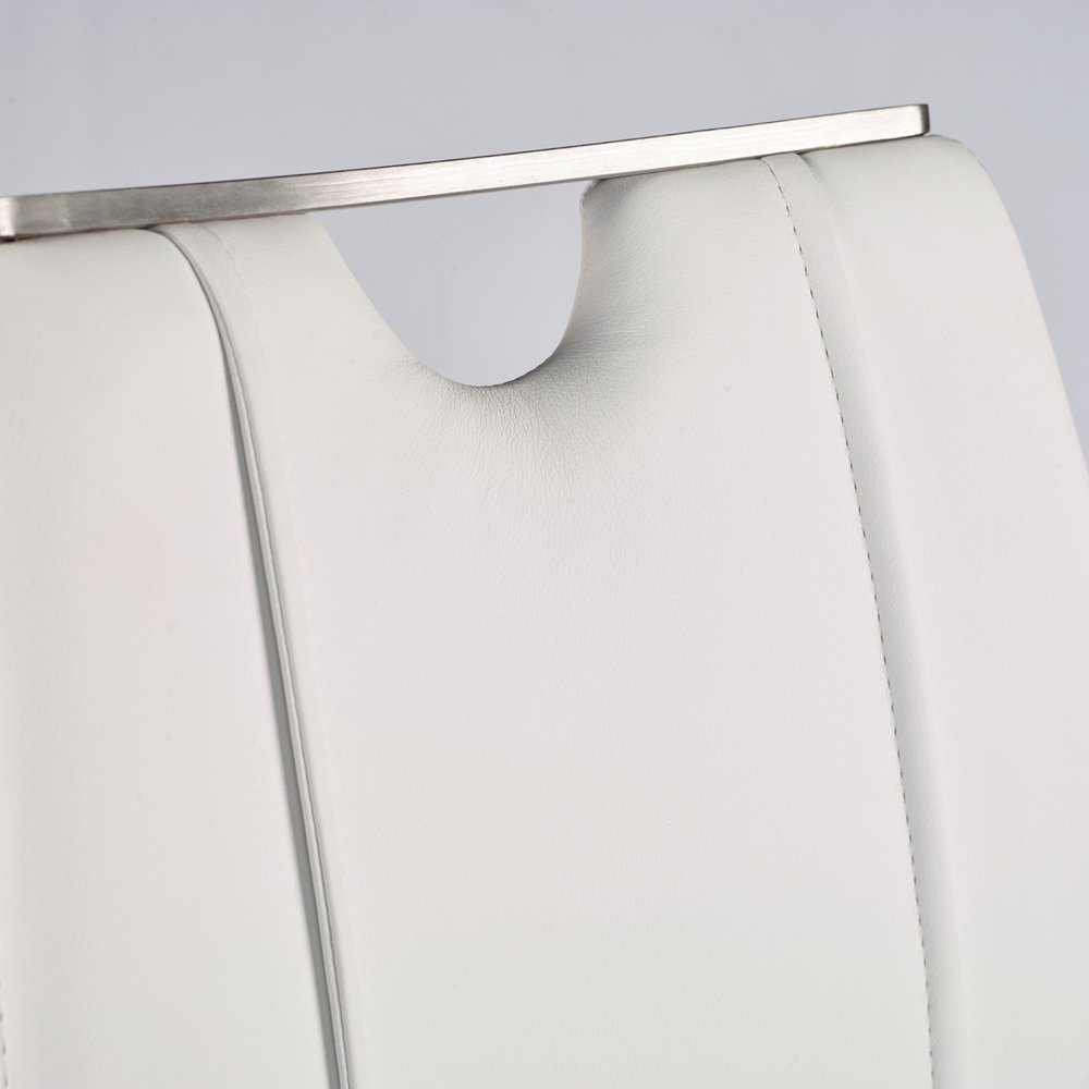 Set of Two White and Silver Upholstered Leather Dining Side Chairs