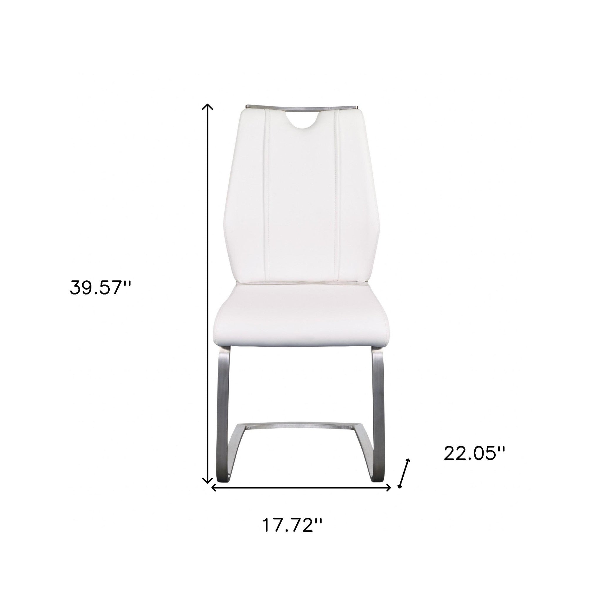 Set of Two White and Silver Upholstered Leather Dining Side Chairs
