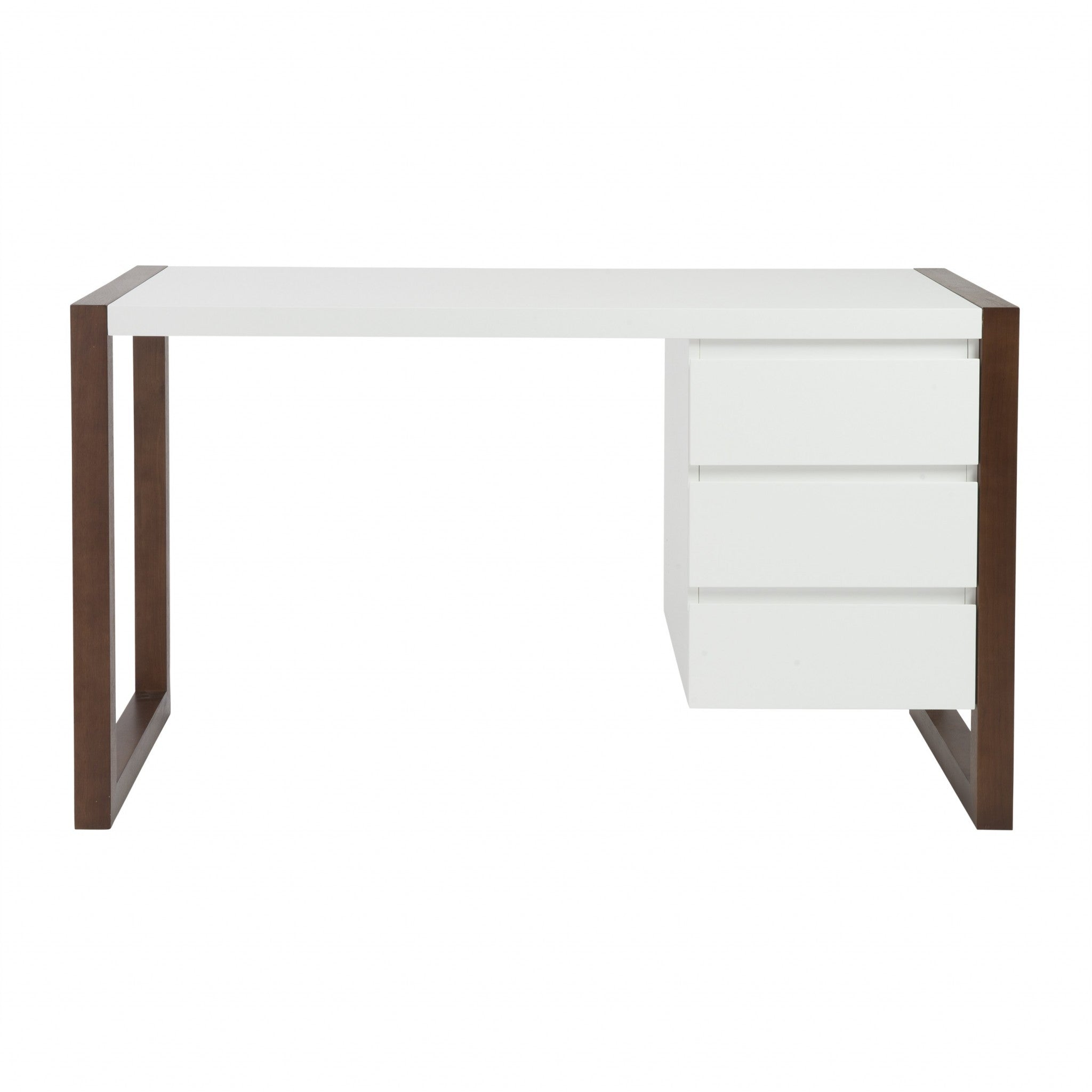 51" White and Brown Writing Desk With Three Drawers