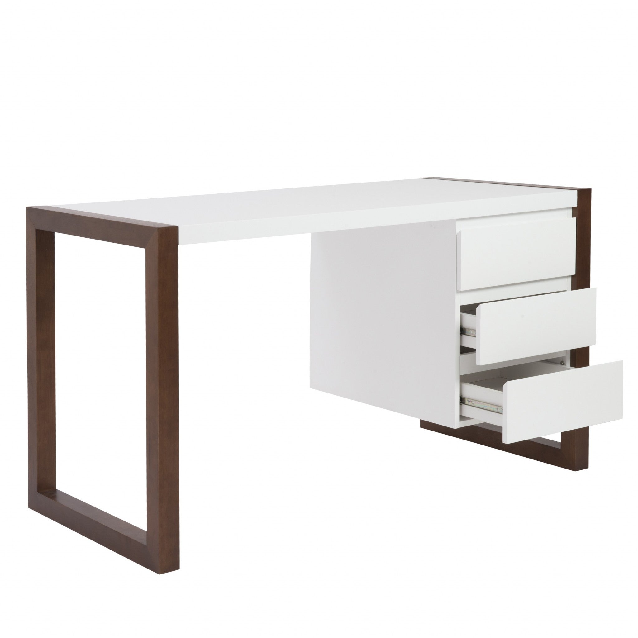 51" White and Brown Writing Desk With Three Drawers