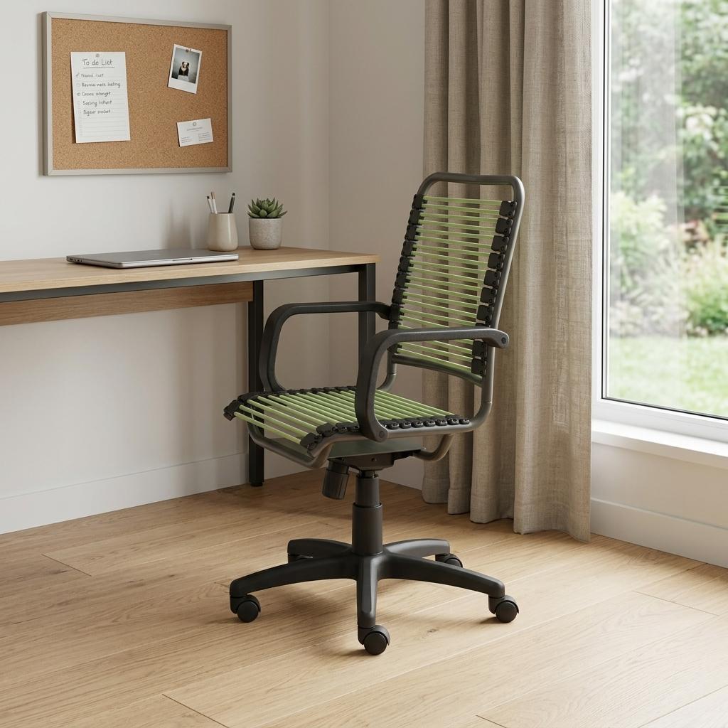 Green and Black Adjustable Swivel Bungee Rolling Office Chair