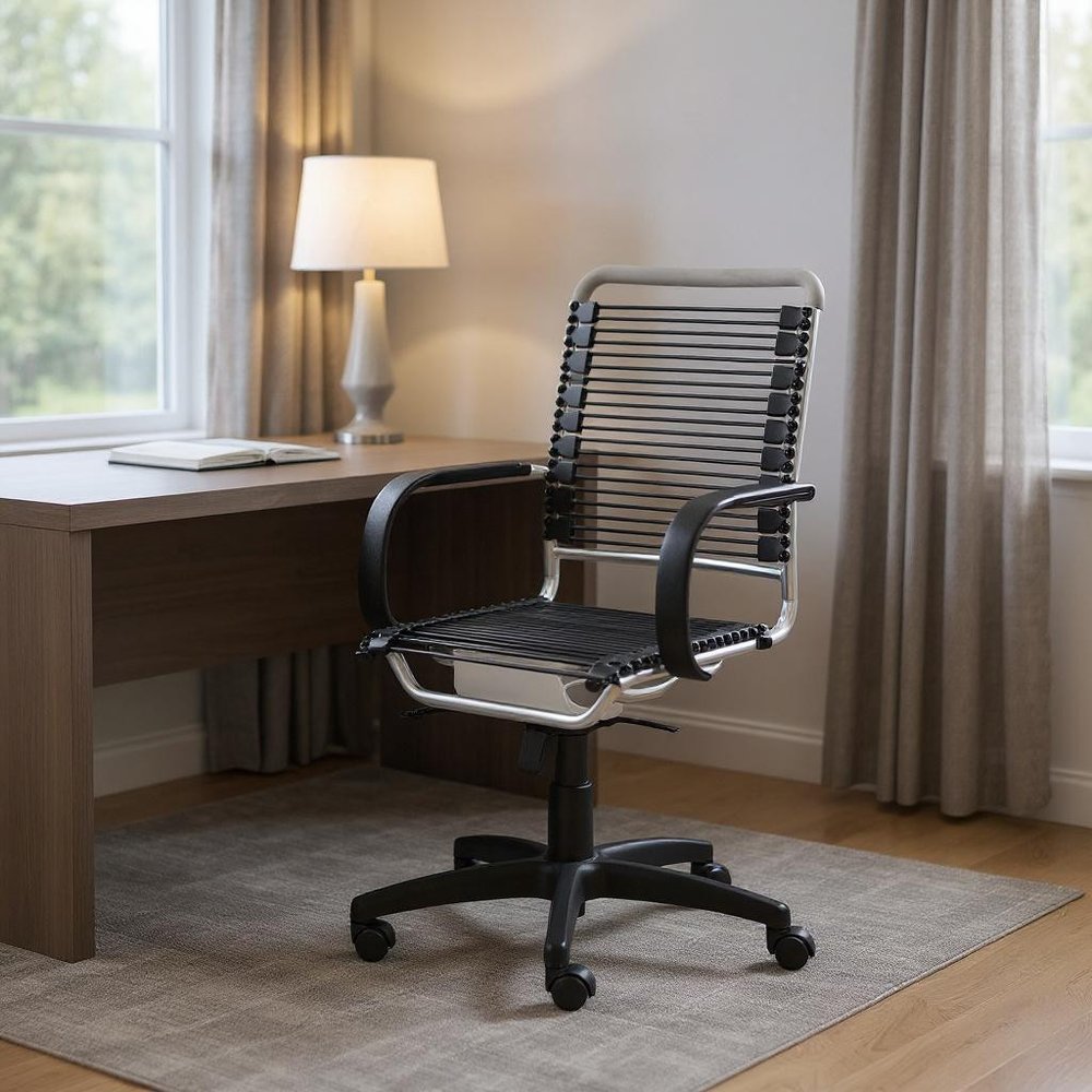 Black and Silver Adjustable Swivel Bungee Rolling Office Chair