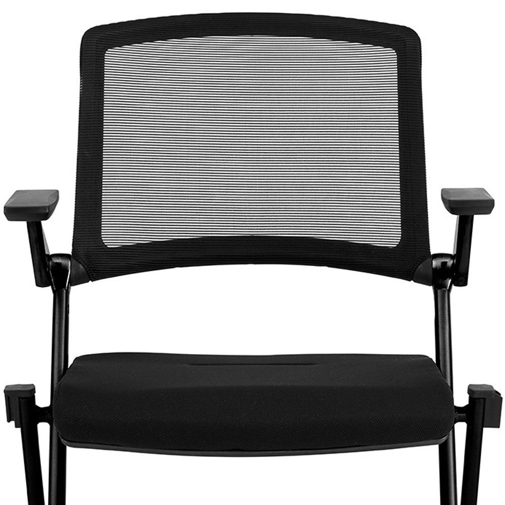 Set Of Two Black Polyester Blend Seat Swivel Task Chair Mesh Back Steel Frame