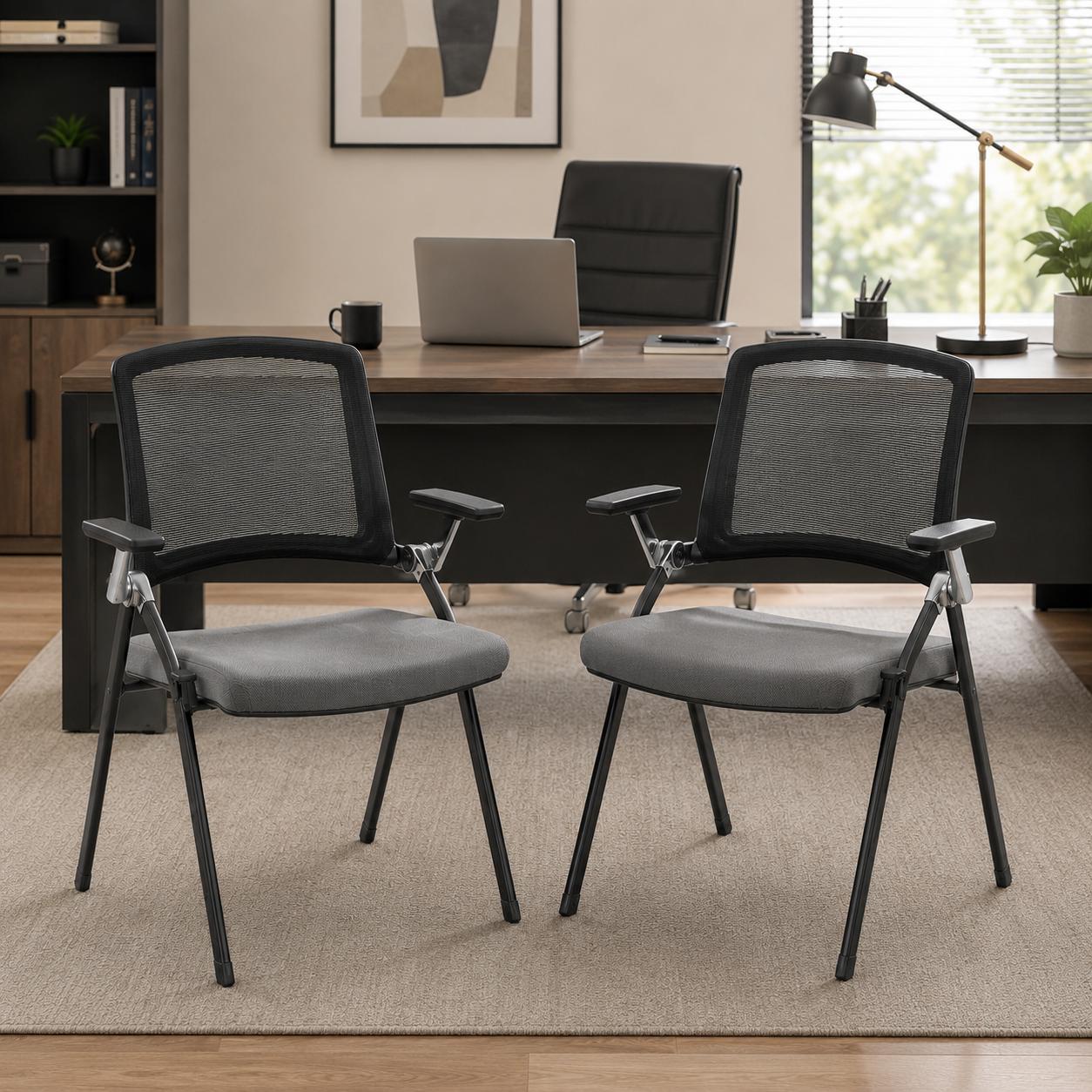 Set of Two Black Gray and Black Mesh Conference Office Chair