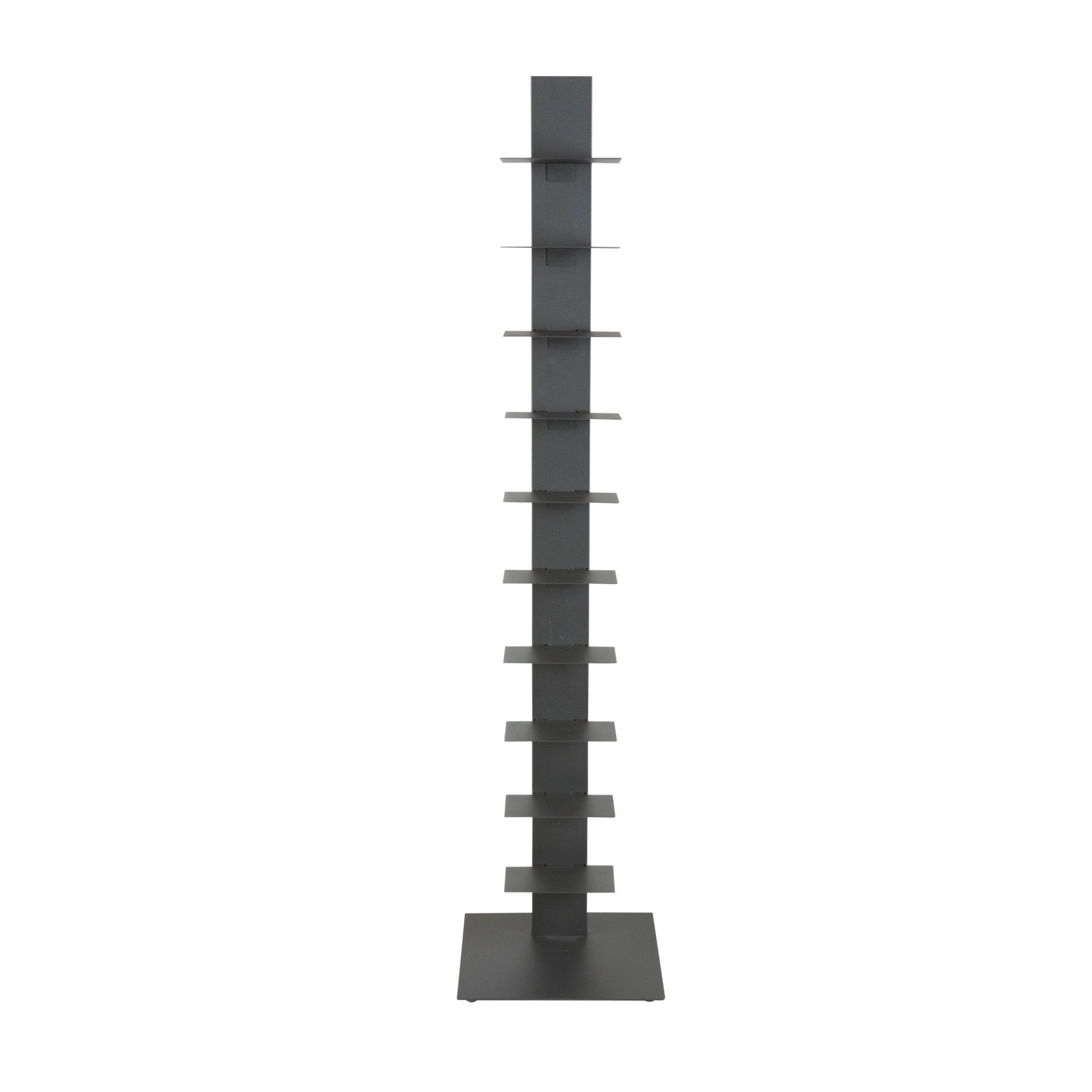60" Dark Gray Metal Ten Shelf Modern Tower Bookcase