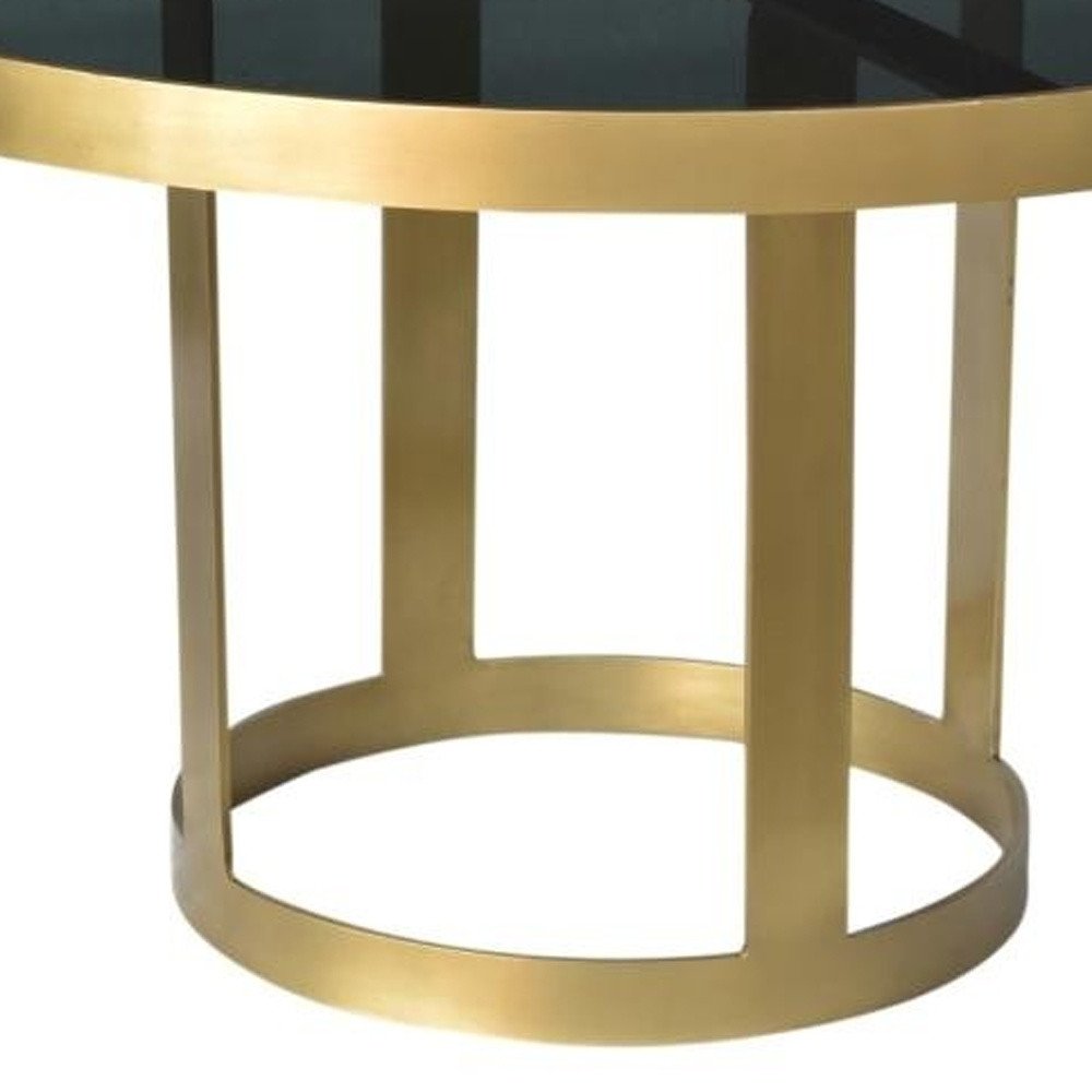 32" Black and Gold Glass and Iron Round Frame Coffee Table