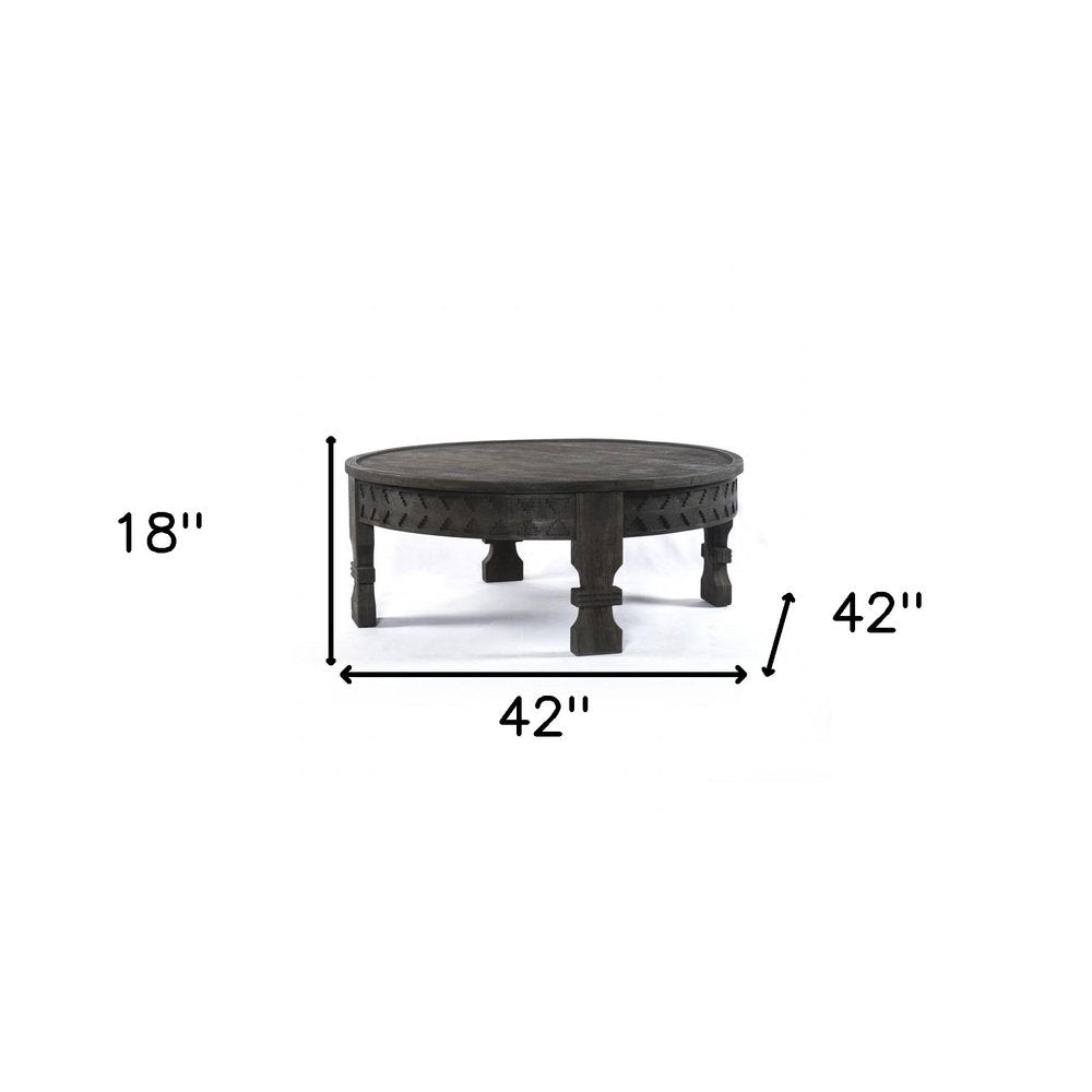 42" Gray Solid Wood Round Coffee Table