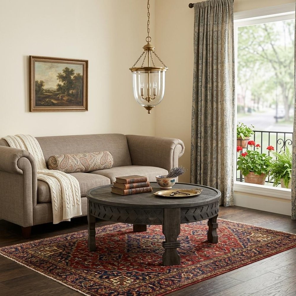 42" Gray Solid Wood Round Coffee Table