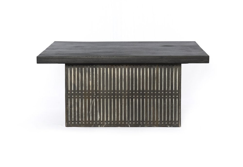 40" Brown Solid Wood Lift Top Pedestal Coffee Table