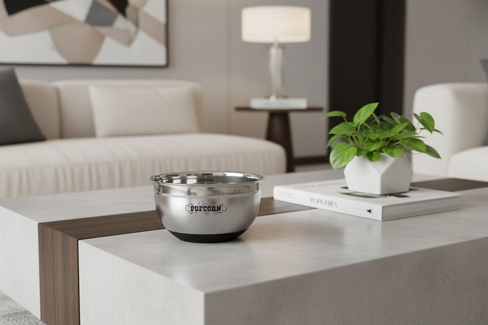 Sleek Stainless Steel Popcorn Serving Bowl