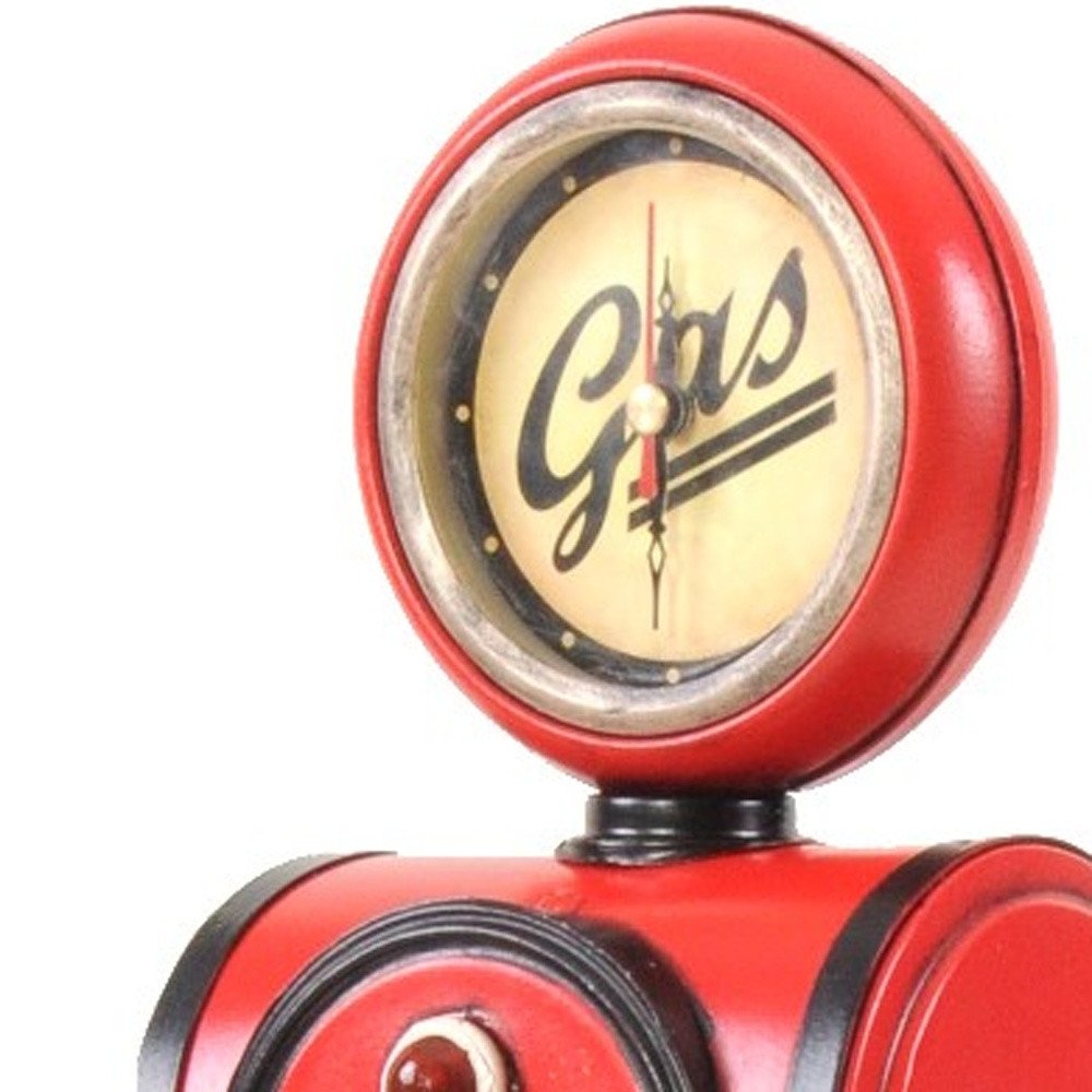 21" Red Metal Hand Painted Gas Pump Clock Sculpture