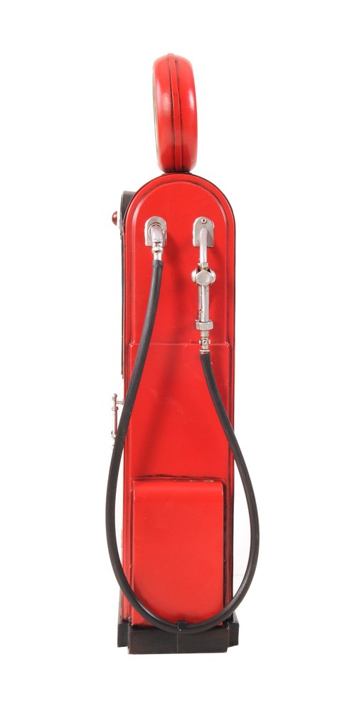 21" Red Metal Hand Painted Gas Pump Clock Sculpture