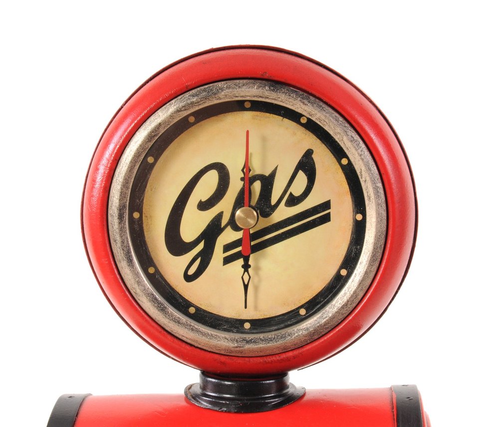 21" Red Metal Hand Painted Gas Pump Clock Sculpture